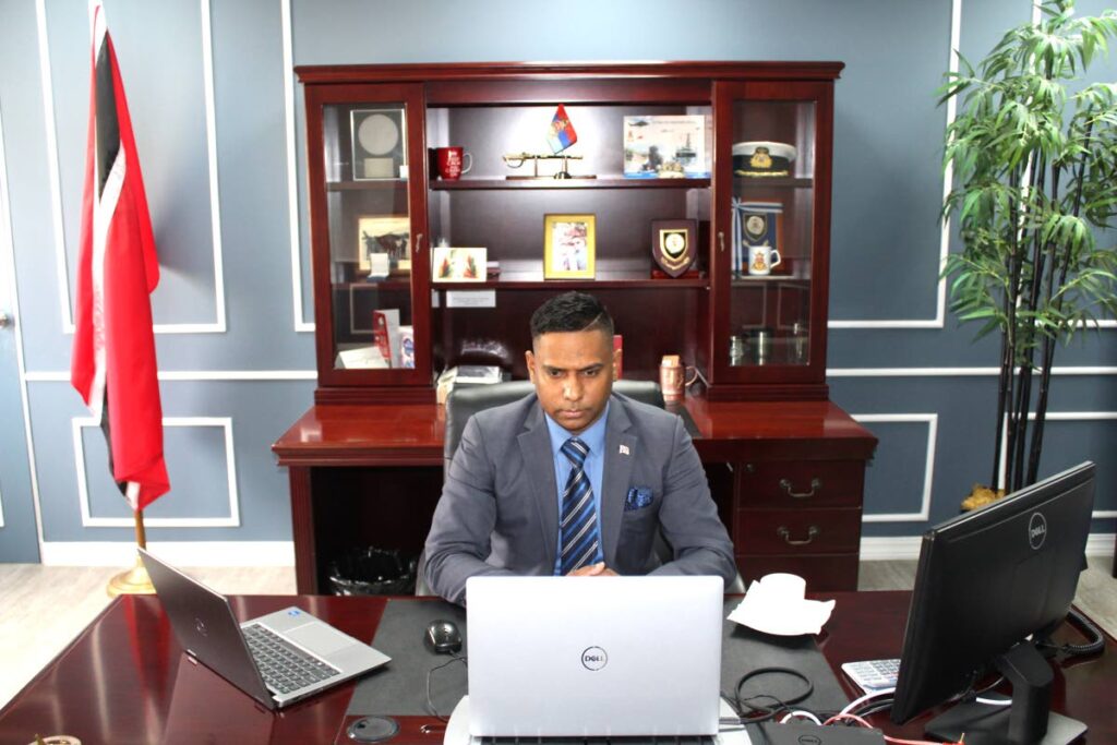 Chief Personnel Officer Commander Dr Daryl Dindial presides over a virtual meeting with trade unions to start discussions on wage negotiations at the Personnel Department's office,  Alexandra Street, St Clair on October 24. - Photo courtesy CPO's office 