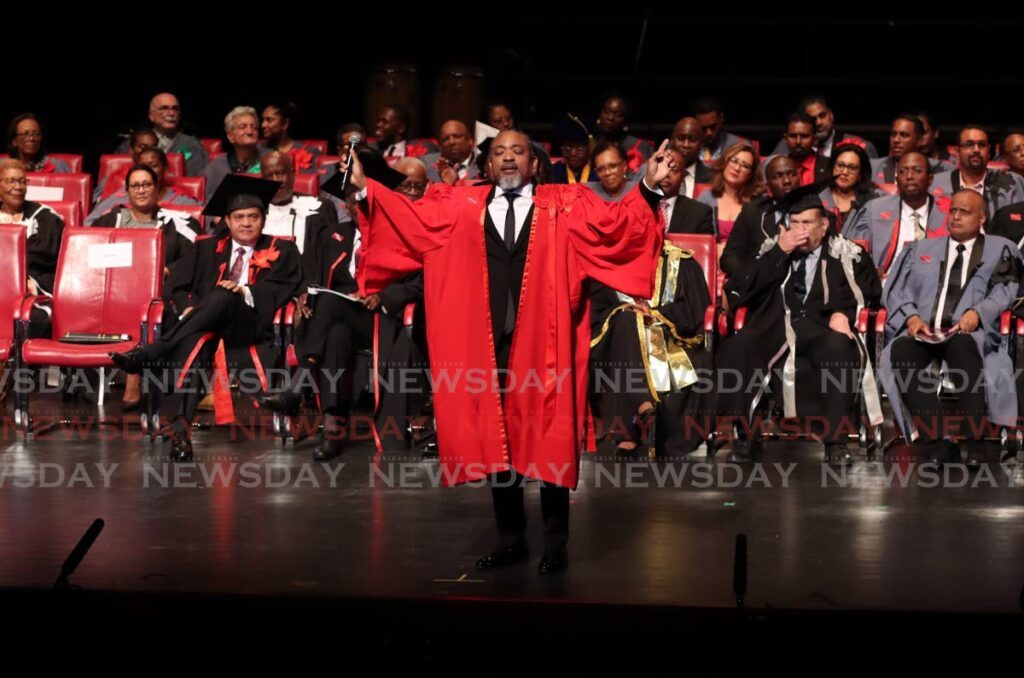 Machel Montano performs a medley of songs at the University of Trinidad and Tobago (UTT) graduation ceremony at NAPA, Frederick Street, Port of Spain, on October 28. - Photo by Faith Ayoung