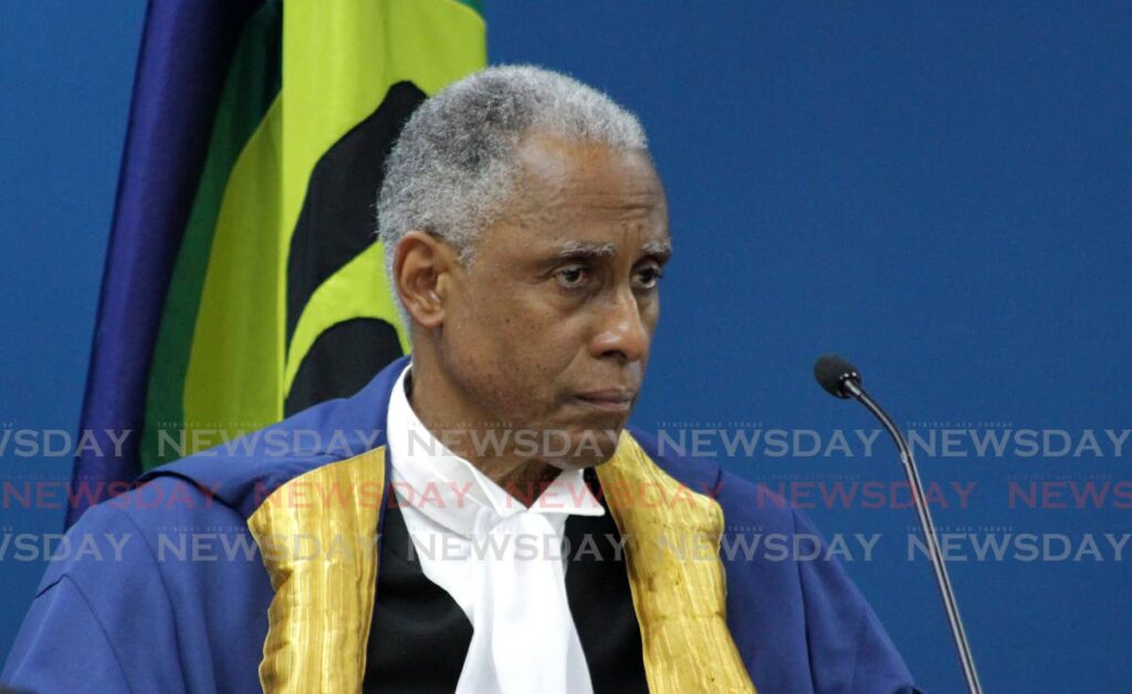 Caribbean Court of Justice president Adrian Saunders during a special sitting in Port of Spain in 2018. - File photo by Roger Jacob