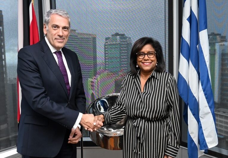 Minister of Trade and Industry Paula Gopee-Scoon with Greek Ambassador to TT Efthymios Efthymiades during a meeting held at the ministry's office in Port of Spain on October 16. - Photo courtesy the Ministry of Trade and Industry