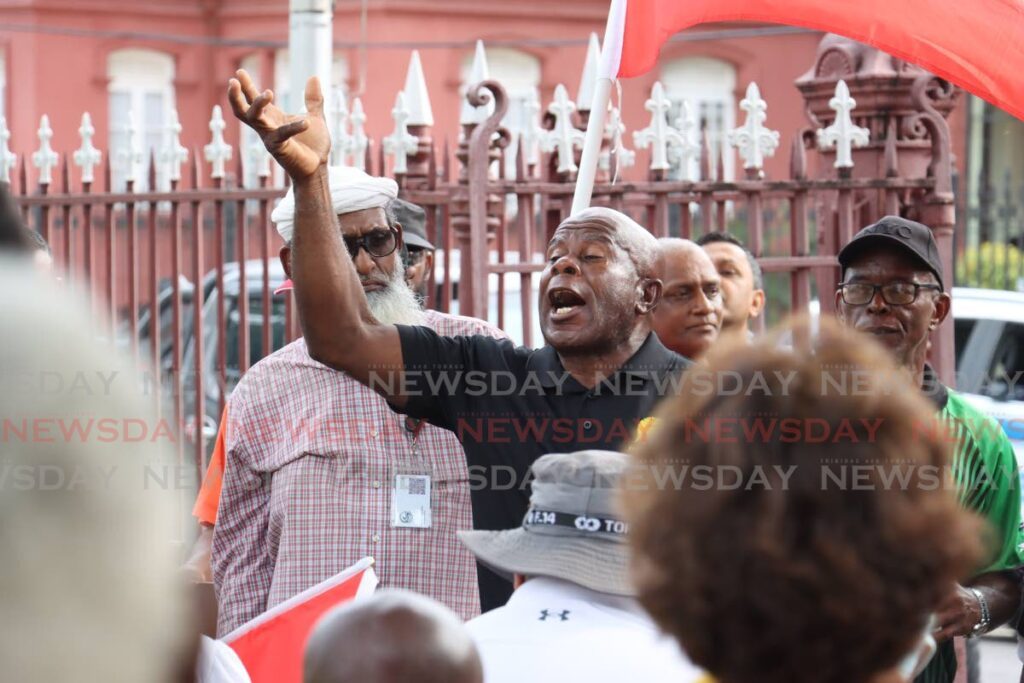 Victor Roberts, now a UNC alderman in the Siparia Borough Corporation, speaks during a protest at Woodford Square, Port of Spain in May, 2023. - File photo