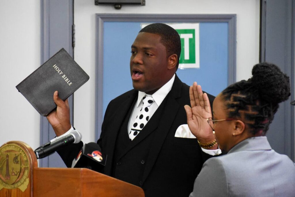 Attorney Kareem Marcelle is sworn-in as an alderman at the Port of Spain City Corporation in February.  - Port of Spain City Corporation Facebook 