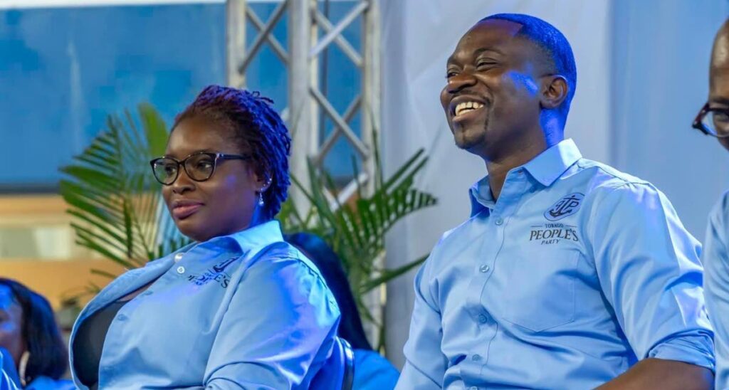 Chief Secretary Farley Augustine, right, political leader of the Tobago People's Party, alongside deputy political leader Dr Faith BYisrael. - Photo courtesy TPP