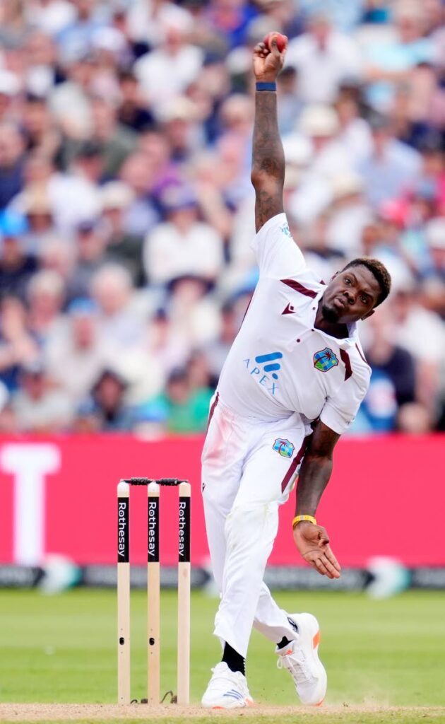 (FILE) West Indies's Alzarri Joseph bowls during day two of the third Test against England at Edgbaston, Birmingham, on July 27, 2024. - AP PHOTO