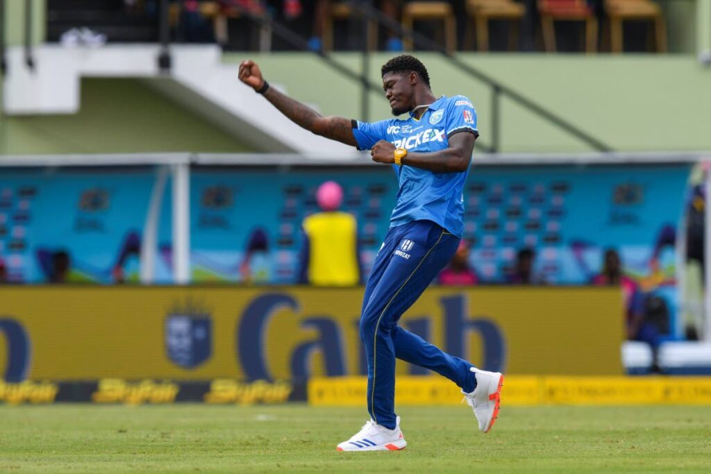 St Lucia Kings' pacer Alzarri Joseph celebrates the dismissal of Barbados Royals' Quinton de Kock during the 2024 Republic Bank Caribbean Premier League match 22 at Guyana National Stadium on September 21, in Providence, Guyana. - File photo courtesy CPL T20 - (CPL T20)