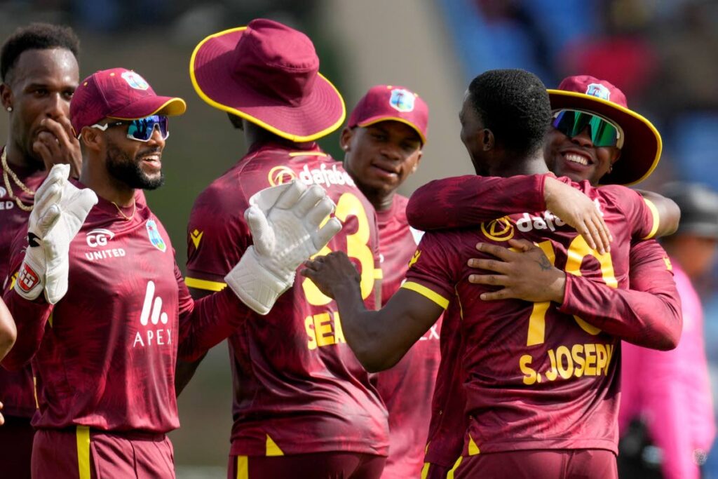 West Indies’ Shamar Joseph celebrates with teammates the dismissal of England’s Jordan Cox during the second ODI at Sir Vivian Richards Stadium in North Sound, Antigua and Barbuda, on November 2. AP Photo - Ricardo Mazalan