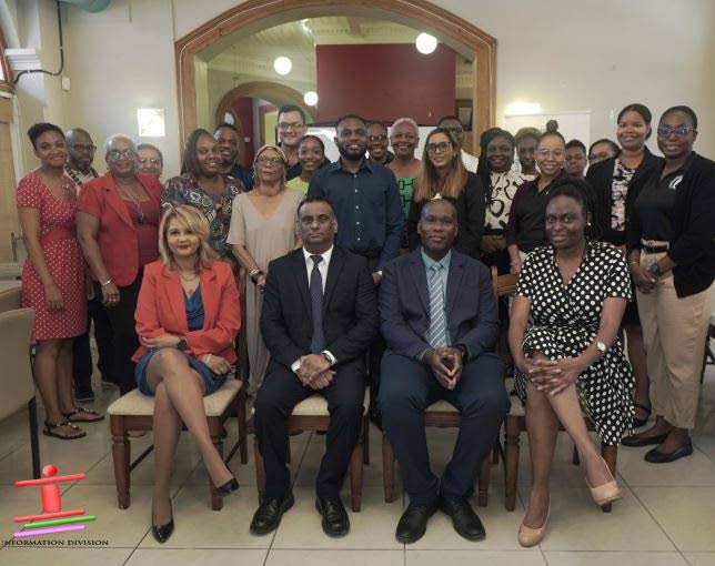 The Gender and Child Affairs Division at the NGO Capacity-Building Workshop on 4th-5th  November, 2024, entitled: Ground Up Growth: Cultivating Capacity in Gender and Child Focused NGOS at the Old Fire Station Building, Port of Spain. Deputy Permanent Secretary Sanjay Singh (front row, second from left) is pictured with presenters (front row) and representatives of participating NGO’s (back rows) following the Opening Ceremony. - Photo courtesy OPM