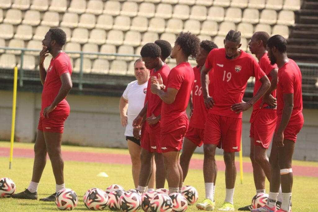 Players take part in a training session at the Larry Gomes Stadium, Arima, on Saturday. - TTFA