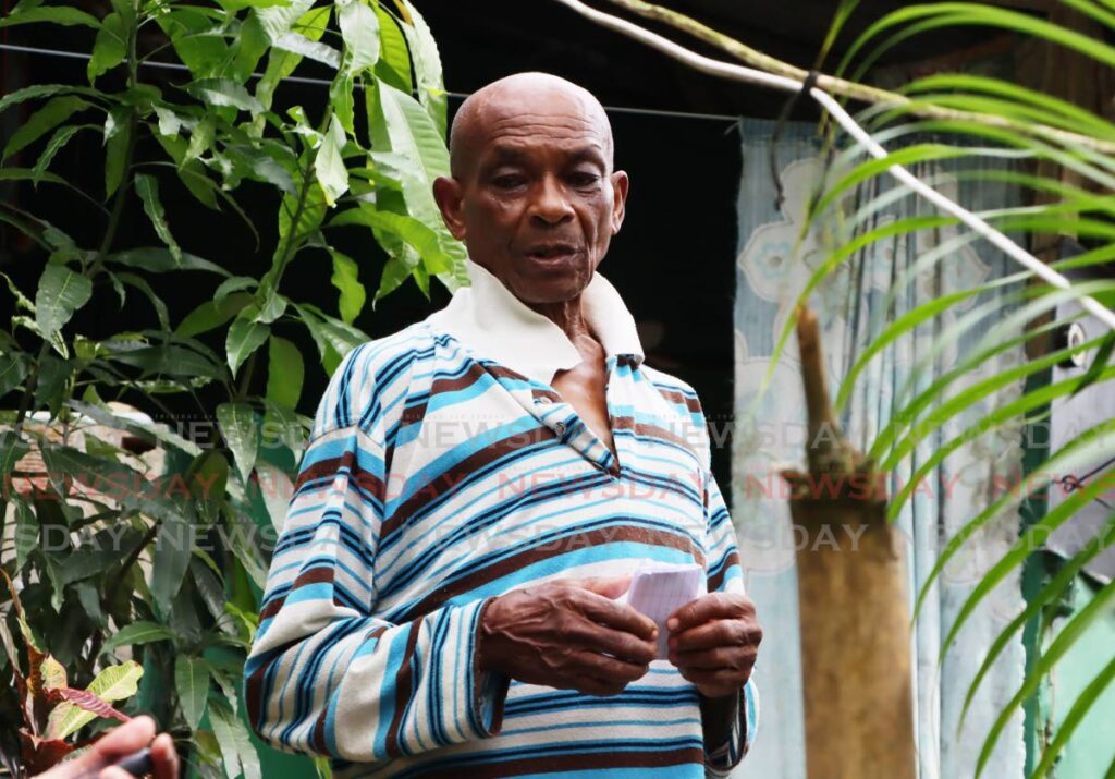 Lloyd Danzell, 90, great grandfather of seven-month-old Makia Ormsby speaks at his Maracas, St Joseph home on November 19, hours after the baby was found unresponsive at a daycare centre in Tunapuna. - Photo by Ayanna Kinsale