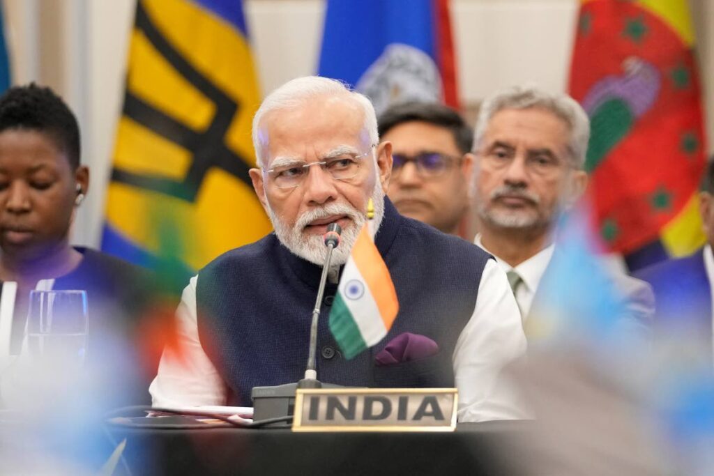 IIndia's Prime Minister Narendra Modi co-chairs the second annual Caricom-India Summit, in Georgetown on Wednesday. AP PHOTO - 