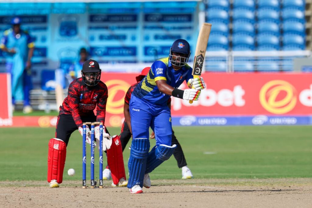 Barbados Pride’s Raymond Reifer bats against TT Red Force during the CWI Super 50 tournament first semifinal at Brian Lara Cricket Academy on November 20, in Tarouba. - Photo by Daniel Prentice 