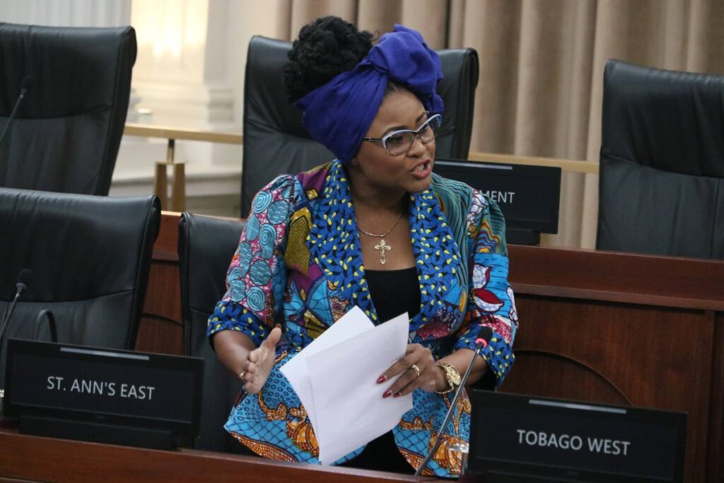 Education Minister Dr Nyan Gadsby-Dolly speaks during debate on the Opposition's Private Motion in the House of Representatives on November 22. - Photo courtesy Office of the Parliament