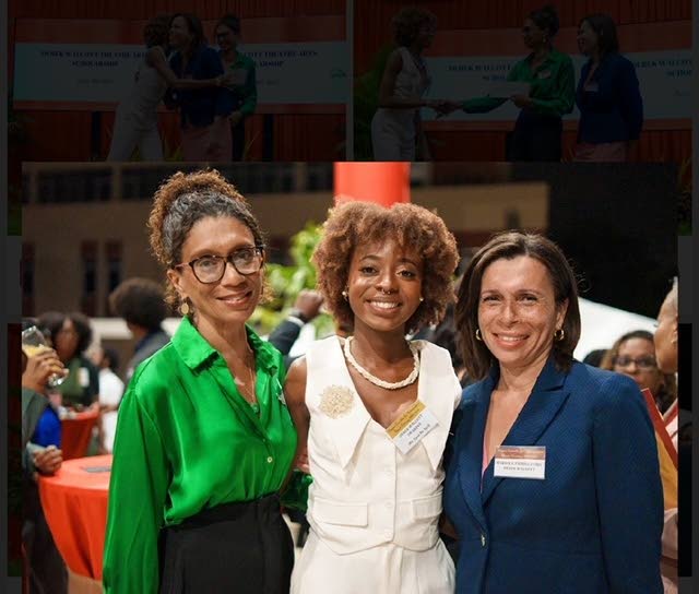 Zion McNeil, centre, and Derek Walcott Estate co-executors Elizabeth Walcott-Hackshaw, left, and Anna Walcott-Hardy attended an awards ceremony in April at UWI, St Augustine campus. - Photo courtesy the Derek Walcott Estate