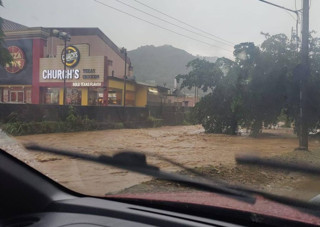 A flooded Anderson Terrace in Maraval on November 23. - Photo courtesy Damian Luk Pat