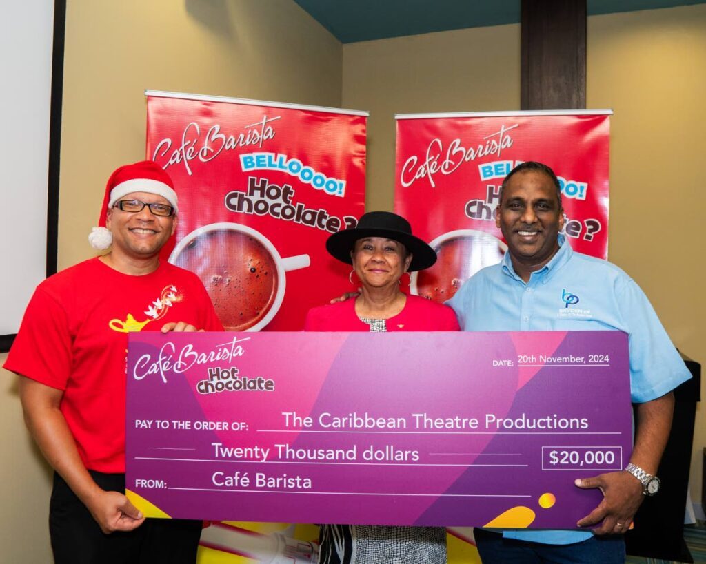 Nicholas Gordon, artistic director of the Caribbean Theatre Production, left, Elizabeth Gordon, founder of the Grant-a-Wish Foundation and Barry Tangwell, managing director of Bryden pi. - Photo courtesy Bryden pi