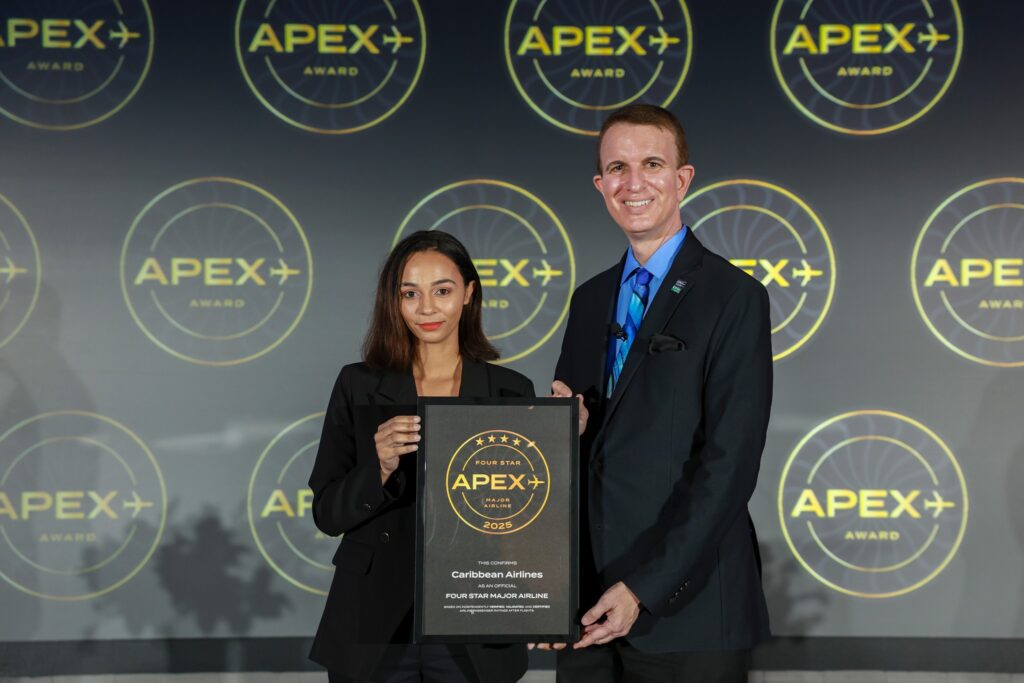 Christina de Sousa Caribbean Airlines Manager, Customer Attention, accepts Airline Passenger Experience Association (APEX) Four Star Major Airline rating for 2024 award on behalf of the airline. - Photo courtesy APEX