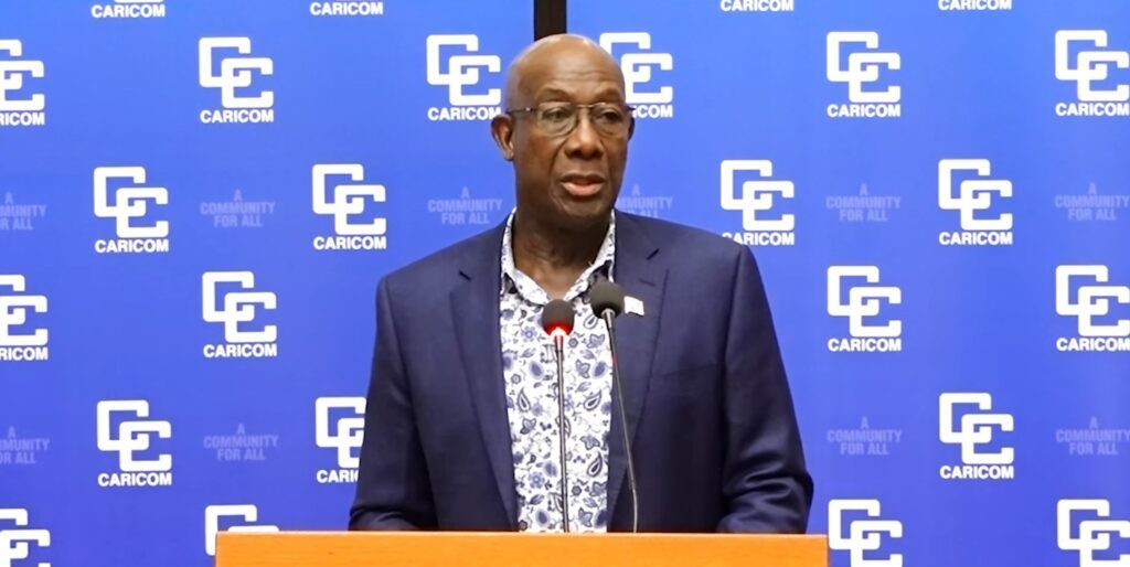 CRIME CONCERNS: Prime Minister Dr Keith Rowley, the lead head with responsibility for crime and security, addresses Caricom heads of government at the second regional symposium Violence as a Public Health Issue on November 22 in Georgetown, Guyana. - 