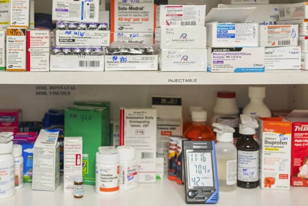 A well stocked medicine cabinet at a medical centre in California. via AP  - AP Photo