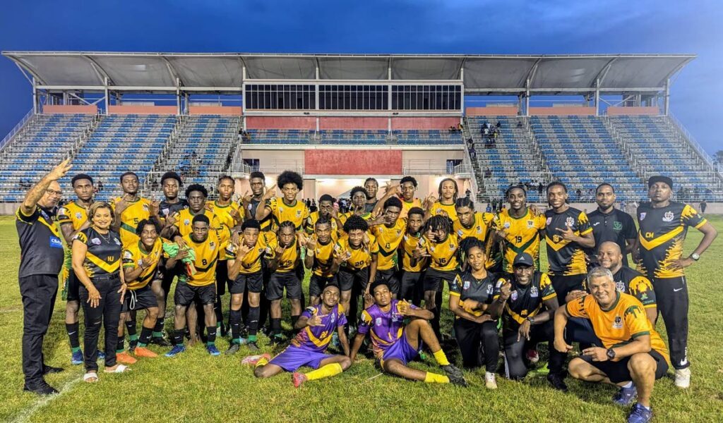 St Benedict's College players and staff after they were initially crowned SSFL champions in October. - 