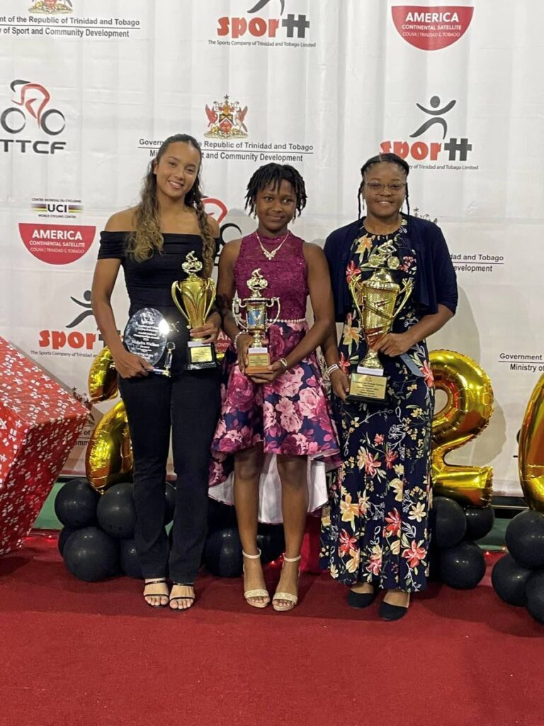 From left, TTCF's most outstanding international and junior cyclist Makaira Wallace, Tinymites winner Kylee Young and U23 awardee Alexia Wilson. - Photo courtesy TTCF