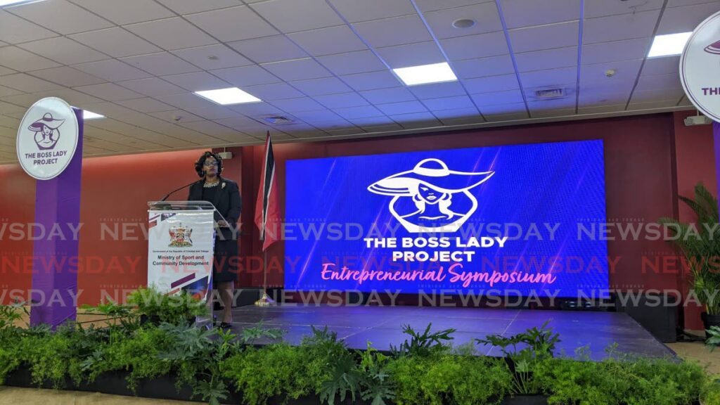 Deputy Permanent Secretary of the Sport and Community Development Ministry delivers speech at the Boss Lady project symposium on December 4. -