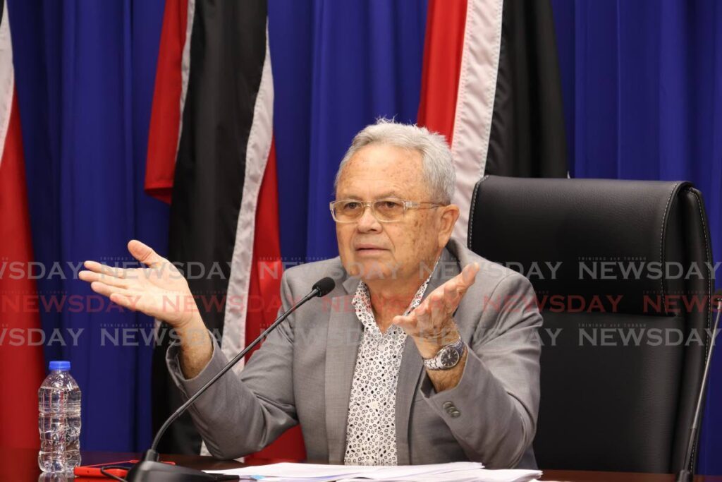 Finance Minister Colm Imbert at the post-Cabinet media briefing at Whitehall on December 5.  - Photo by Faith Ayoung