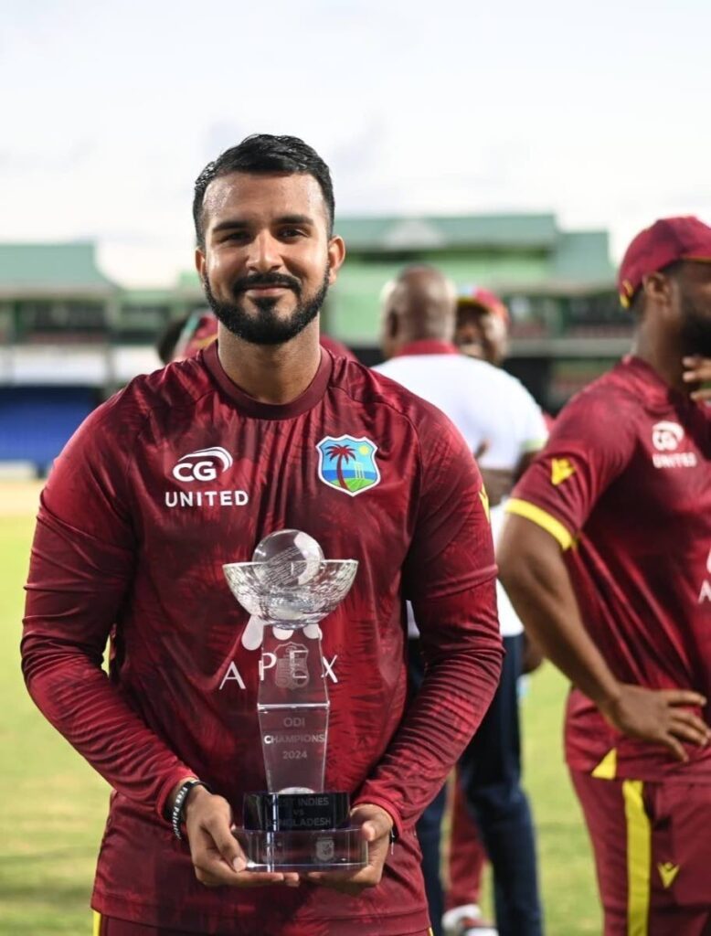 TT Red Force wicekt-keeper/batsman Amir Jangoo copped the Man of the Match award on his ODI debut vs Bangladesh at Warner Park, Basseterre, St Kitts on December 12, 2024. - 