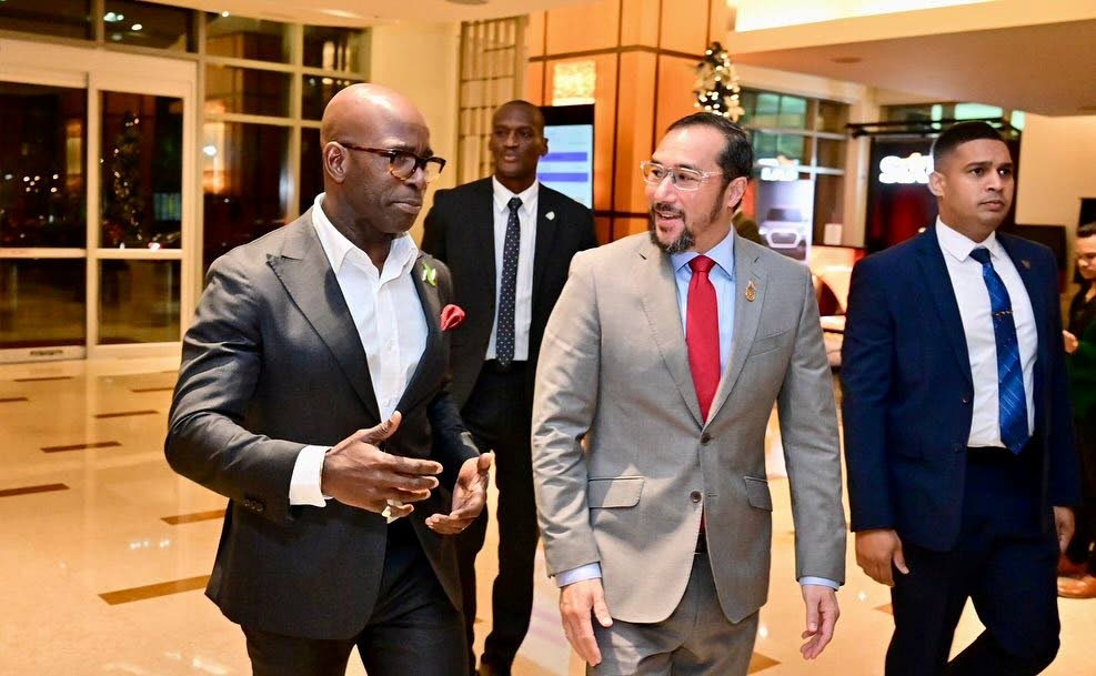 Energy Minister Stuart Young and VP & Managing Director of Nutrien Trinidad Edmond Thompson during an event hosted by Nutrien to welcome Nutrien’s global president and CEO Ken Seitz and executive vice president Trevor Williams, Nitrogen & Phosphate to TT on December 12.  - 