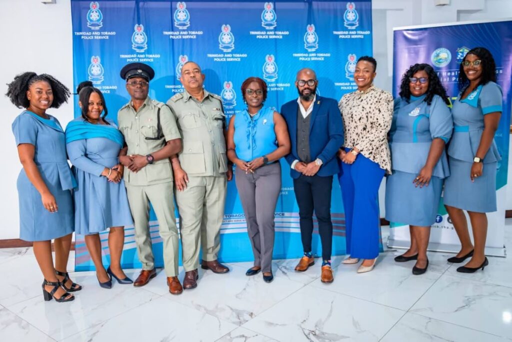 Tobago support: (From left) Business Operations Assistant, Stephfana Williams; Senior Victim and Witness Support Officer, Daverelle Cipriani; Asst Supt of Police, Dirk John; Supt Mark Anthony Joseph; Dr Faith BYisrael,and Secretary of Health, Wellness, and Social Protection; Asst Head of Social Support, Kirk Pierre; Victim and Witness Support Unit Supervisor of Operations,  Janelle Sebastien Reyes; and Victim and Witness Support Officers Keshala Burris and Khadija Dyer. - 