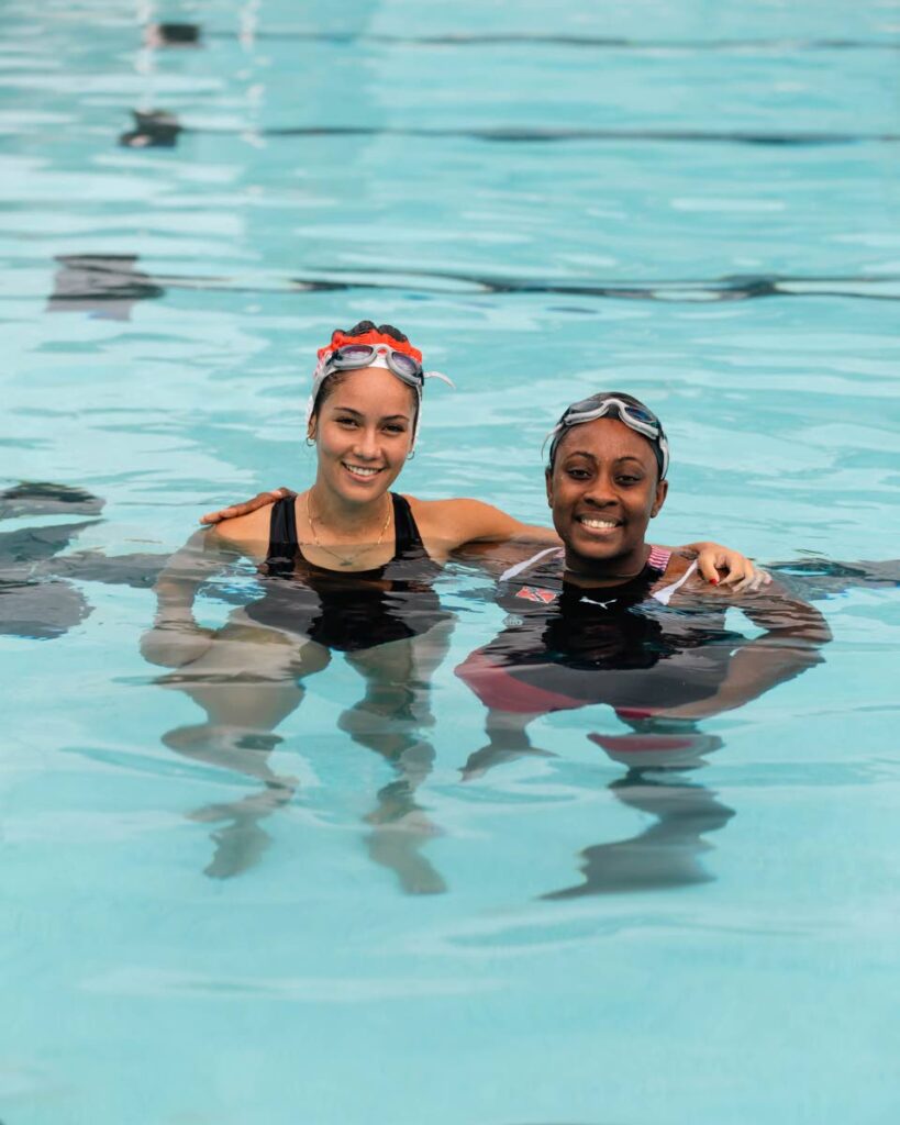 Miss World TT Anna-Lise Nanton, left, and I Choose Sport Brand Ambassador and paralympic swimmer Shanntol Ince get ready for swimming lessons with children from the
Credo Foundation for Justice and the St Jude’s Girls’ community residences. - Photo courtesy SporTT