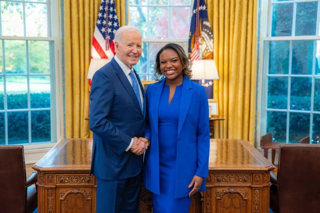 TT national Khanya Brann, who worked in the communications department at the White House in Washington DC, with President Joe Biden.  - Photo courtesy Khanya Brann 