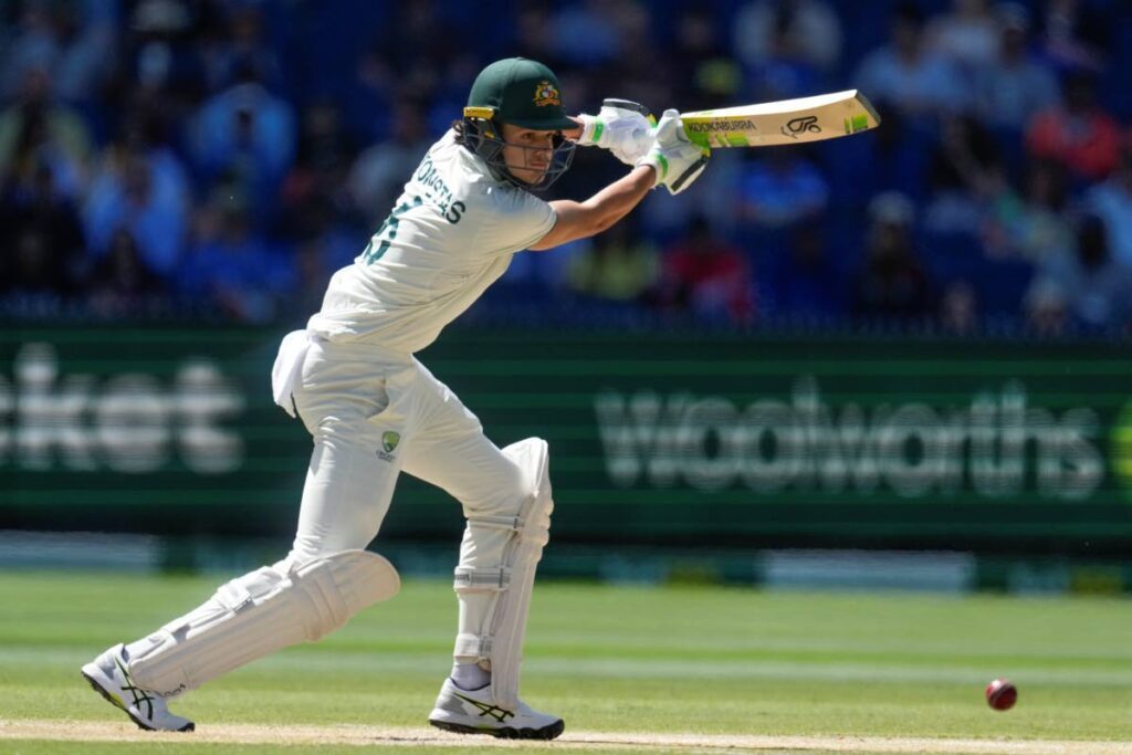 Australia’s Sam Konstas plays a shot during play on the day four of the fourth Test against India at the Melbourne Cricket Ground, Melbourne, Australia, on Sunday. AP Photo - 