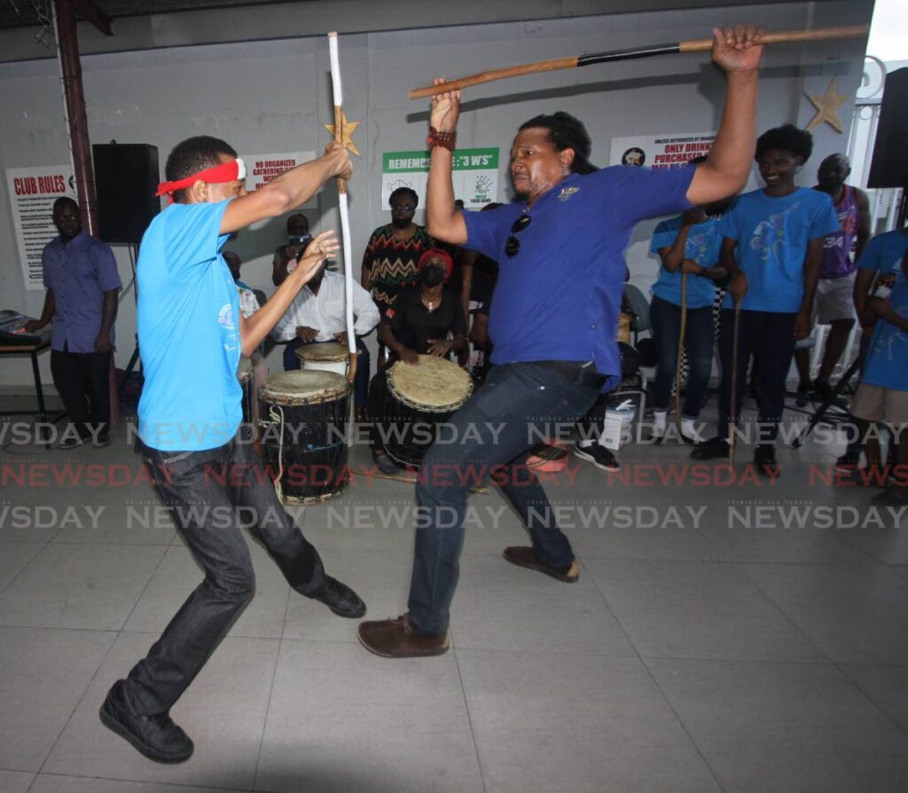 Keegan Taylor,  right, and Shawndell Clarke at a Kambule Youth Workshop and Gayelle hosted by the Kambule Movement Performing Arts Company and the Idakeda Group. - File photo by Angelo Marcelle