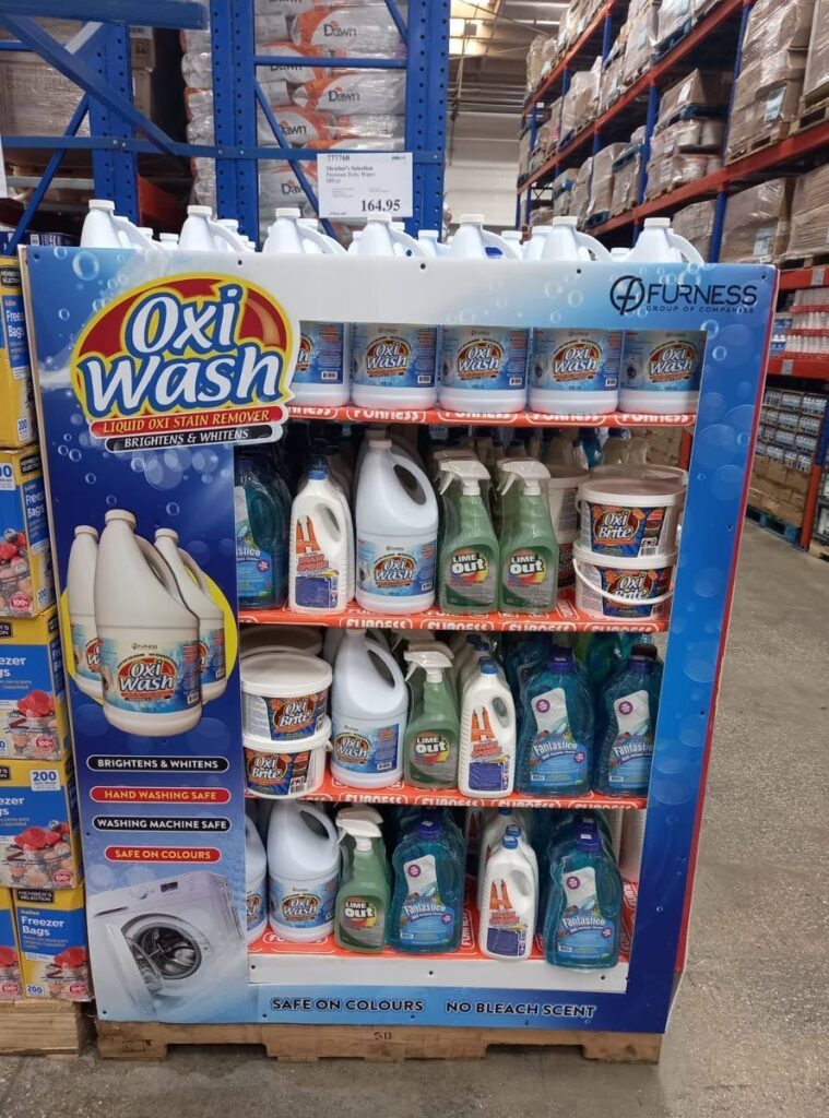 Furness Chemicals Ltd's Oxi Wash product on display at Pricesmart. - 
Photo courtesy Furness Chemicals Ltd