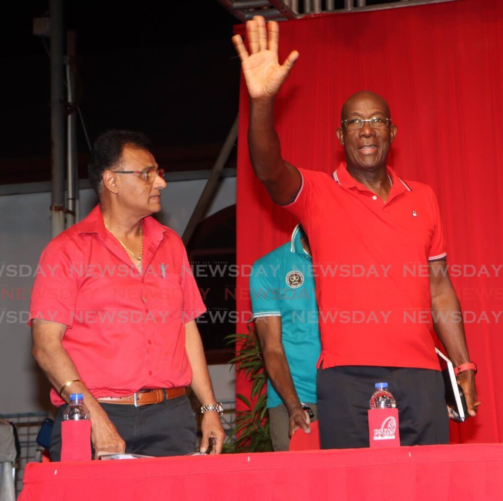 In this March 2024 file photo, political leader of the PNM Dr Keith Rowley acknowledges his supporters during a political meeting in Chaguanas. - 