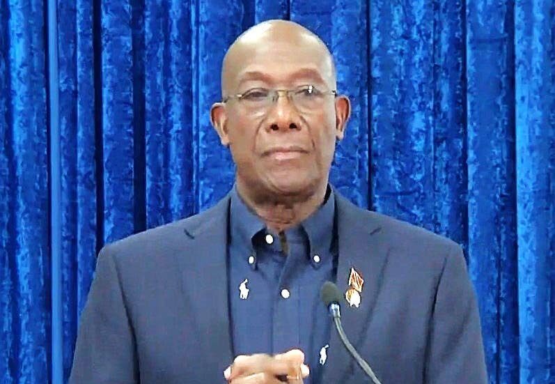 SOMBRE ROWLEY: This screen-grab from the TTT live feed, shows Prime Minister Dr Keith Rowley in a sombre mood as he announced his intention to resign as PM and not seek re-election in the general election. He spoke at a press conference in Tobago on January 3.  - 