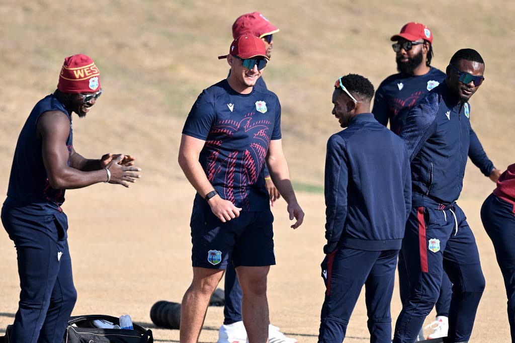 West Indies’ Joshua Da Silva (2L), Jayden Seales (R) attend a practice session ahead of their first Test against Pakistan, in Islamabad on Thursday. - AFP PHOTO