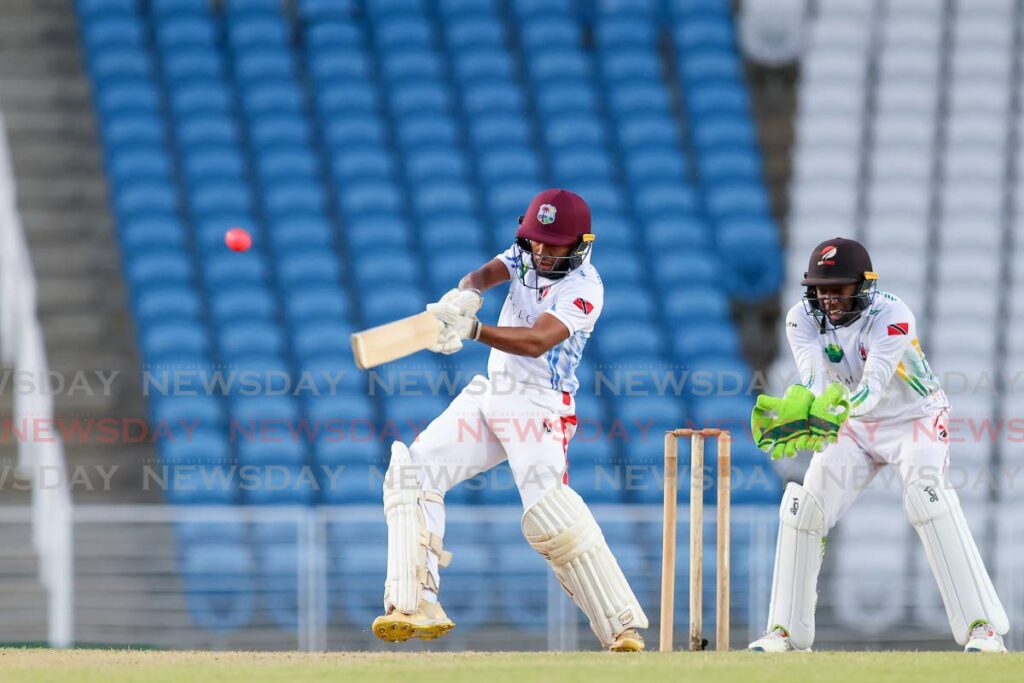 North’s Andrew Rambaran on the attack vs South at the Brian Lara Cricket Academy in Tarouba. - DANIEL PRENTICE