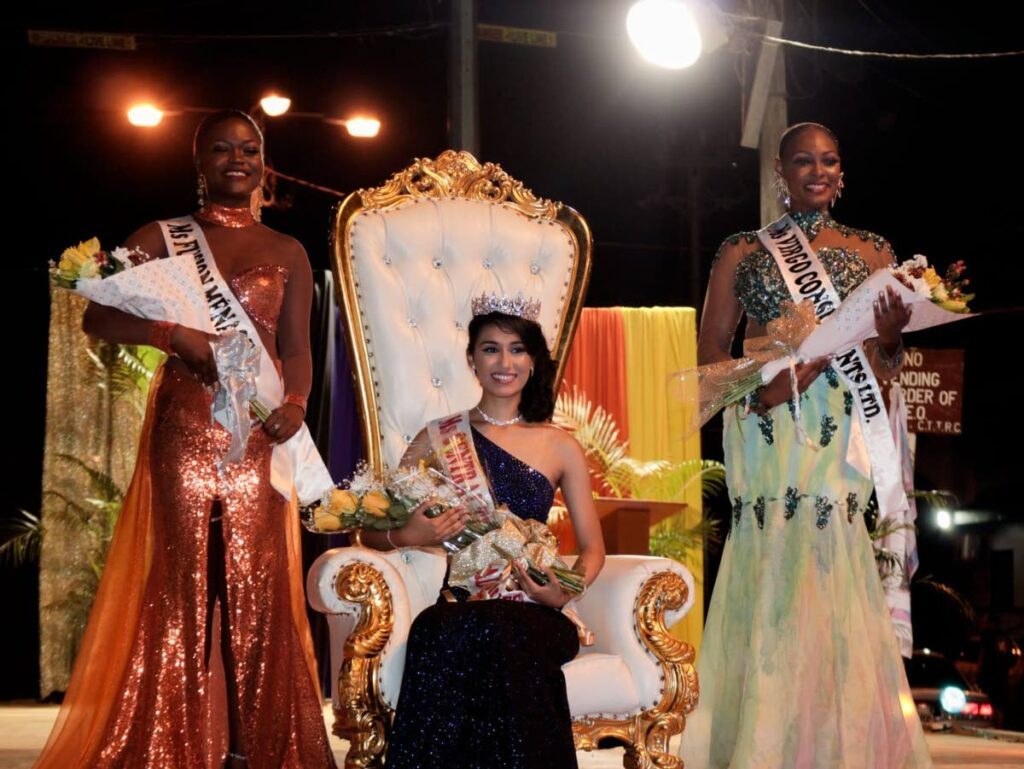 2024 Miss Central Trinidad Queens: Kaidynce Melhem - Miss New India Assurance. (1st place, centre); Jovelle John - Miss Virgo Consultants (2nd place, right);  Maria Sookdar - Miss Fusion Ménage (3rd place, left).
 -  Photos courtesy Couva Carnival Committee