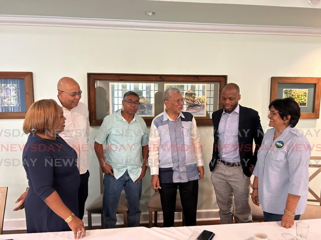 Movement for Social Justice political leader David Abdulah, centre, with other members of his party at a press conference on January 14. - Photo by Rishard Khan