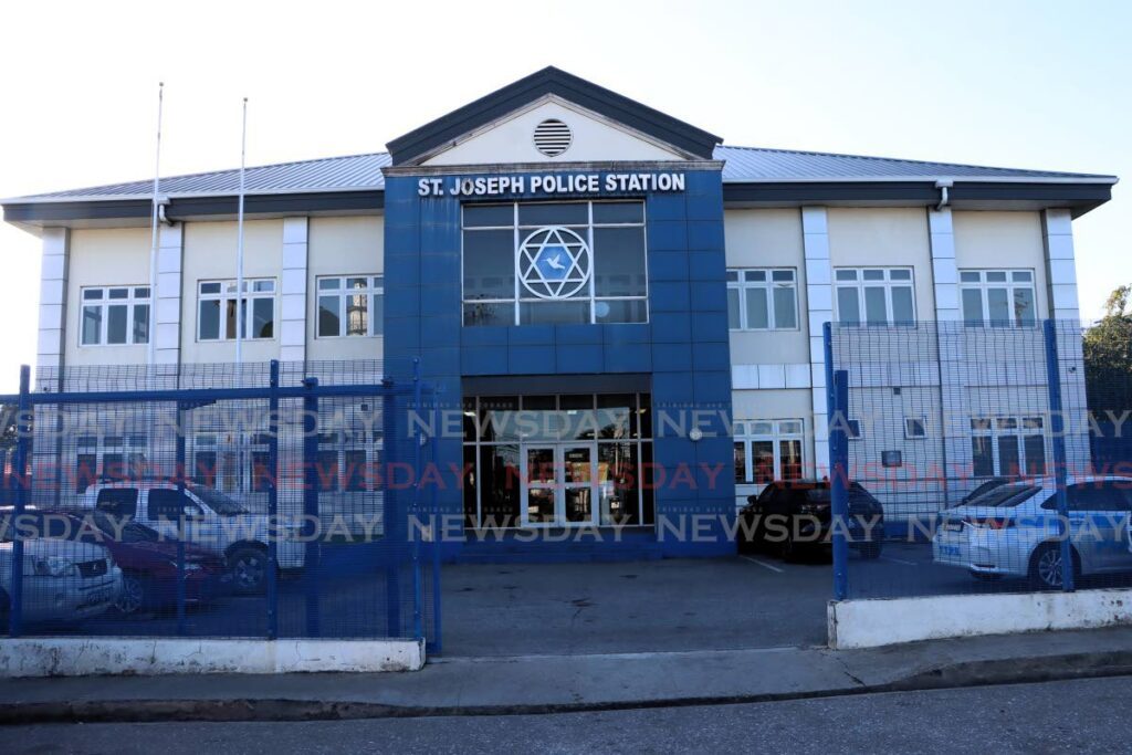 The entrance to the St Joseph Police Station is designed by a glass doors and panels. The police union said this poses a security risk at night when the lights are on. - Photos by Angelo Marcelle