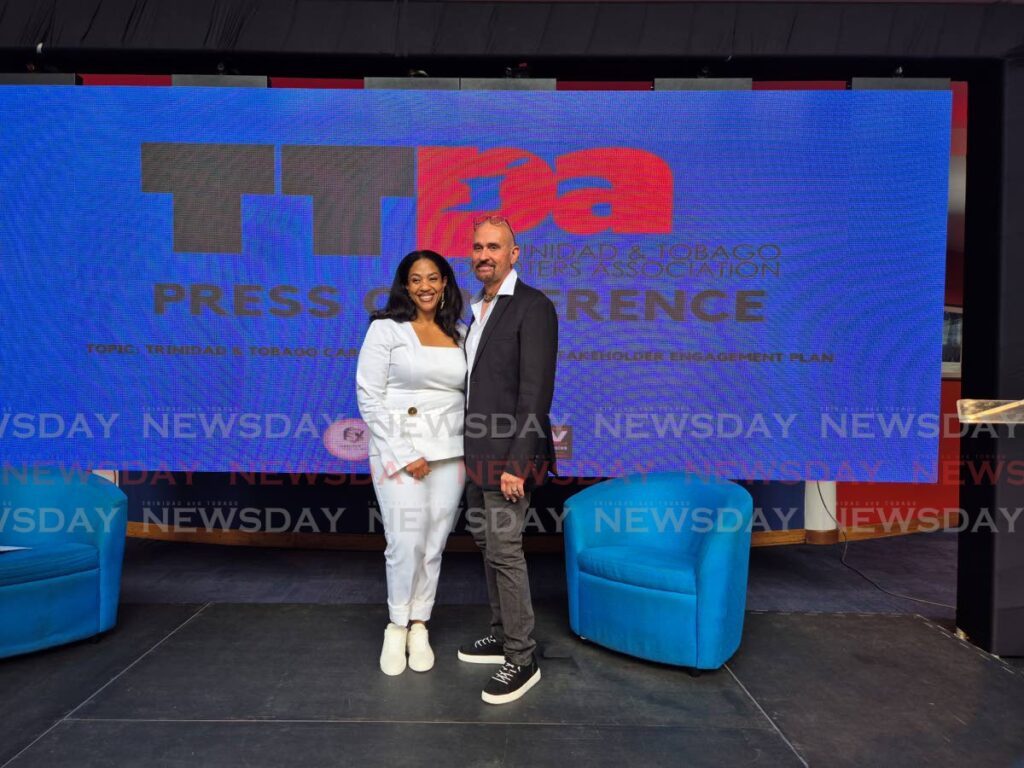 TT Promoters Association advocate Paige De Leon and president Richard Thompson at a TTPAmedia conference on January 15 at Queen’s Hall to discuss the upcoming TT Carnival and the association’s global stakeholder plan.  - Photo by Paula Lindo