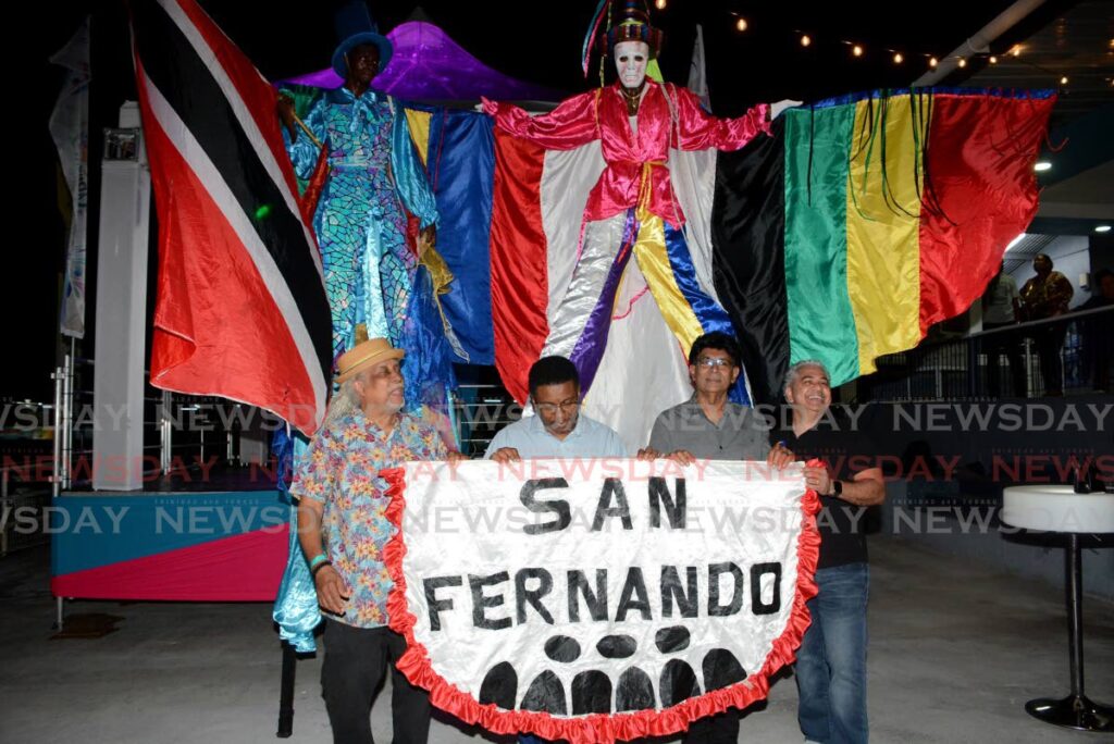 From left, San Fernando Convener of Carnival Dawad Phillip, San Fernando Mayor Robert Parris,  Les Efforts East/Cipero councilor Ryaad Hosein and Fireworks Carnival bandleader Sasha Sinanan at the San Fernando Carnival launch at the San Fernando Yacht Club on January 17. - Photo by Innis Francis