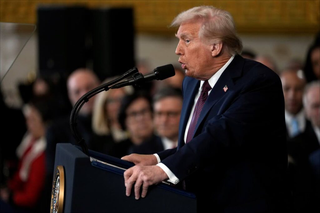 President Donald Trump gives his inaugural address on January 20. AP Photo - 