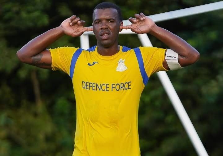 Defence Force striker Dwight Quintero celebrates after scoring against San Fernando Giants in TT Premier Football League tier two action in Macqueripe on January 18. - Photo courtesy Defence Force’s Instagram account 