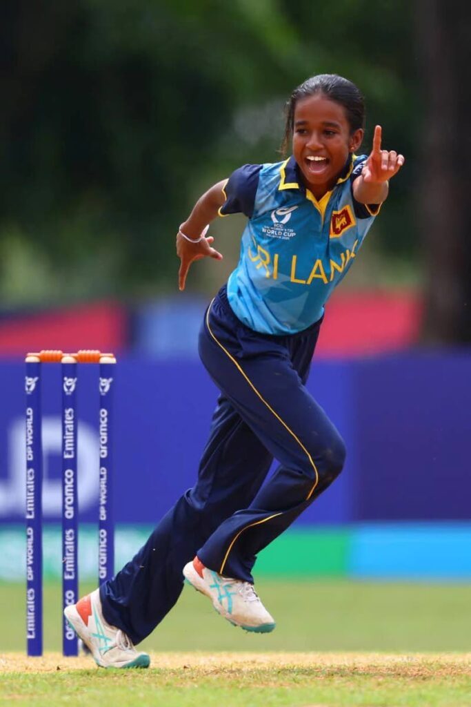 Sri Lanka's Chamudi Praboda celebrates a wicket against West Indies during the International Cricket Council's Women's Under-19 T20 World Cup Group A match, at the Bayuemas Oval, Kuala Lumpur, Malaysia on January 21, 2025. - Photo courtesy Sri Lanka Cricket