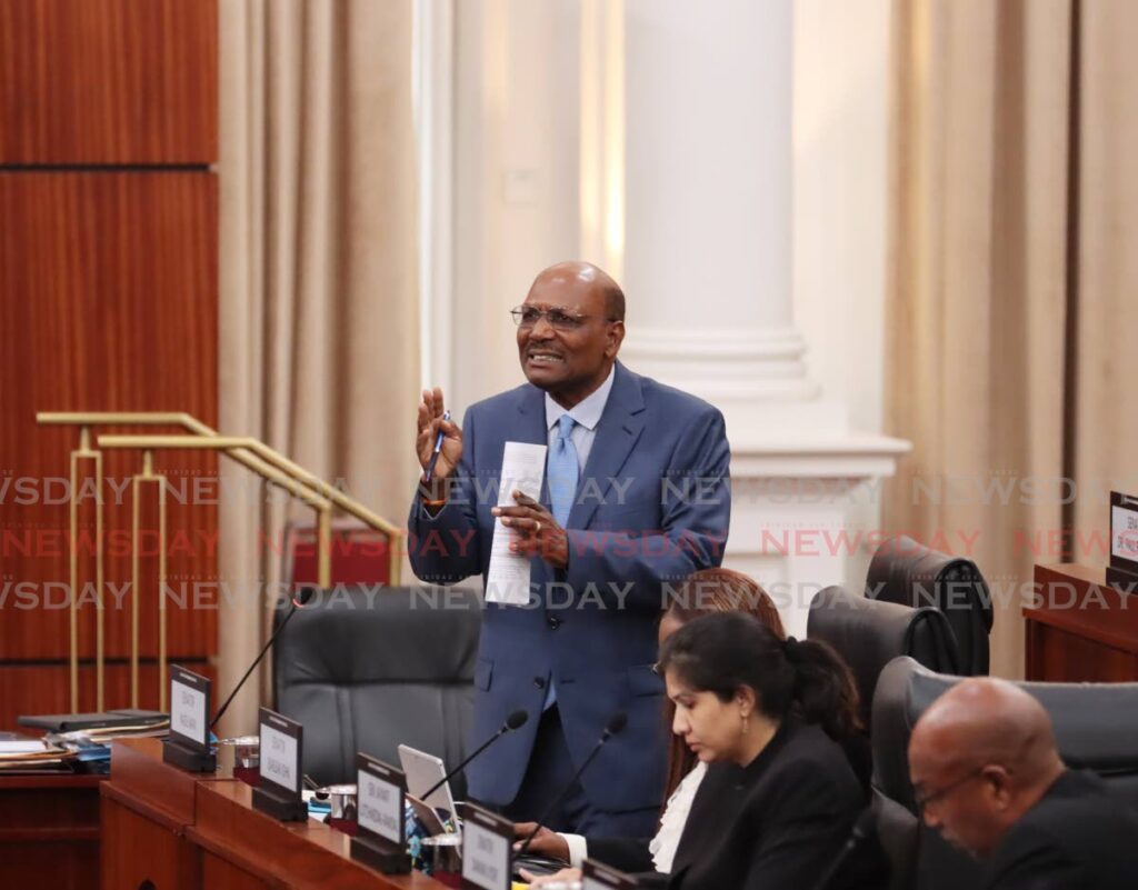 Opposition Senator Wade Mark speaks during a sitting of the Senate, Parliament, Port of Spain, on January 21. - Photo by Ayanna Kinsale