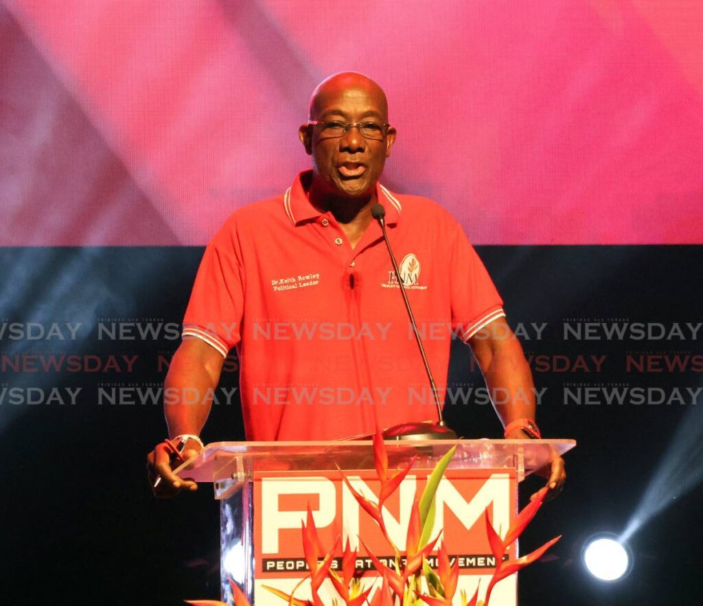 Prime Minister Dr Rowley addresses party faithful at the PNM's 69th anniversary celebrations at NAPA, in Port of Spain on January 25. - Photos by Faith Ayoung