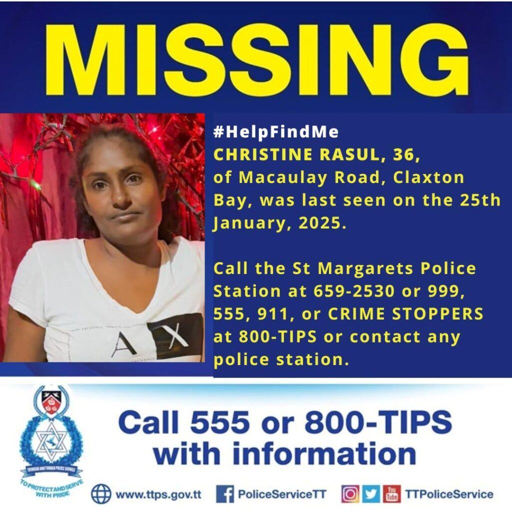 MISSING: Christine Rasul. - Photo courtesy TTPS 