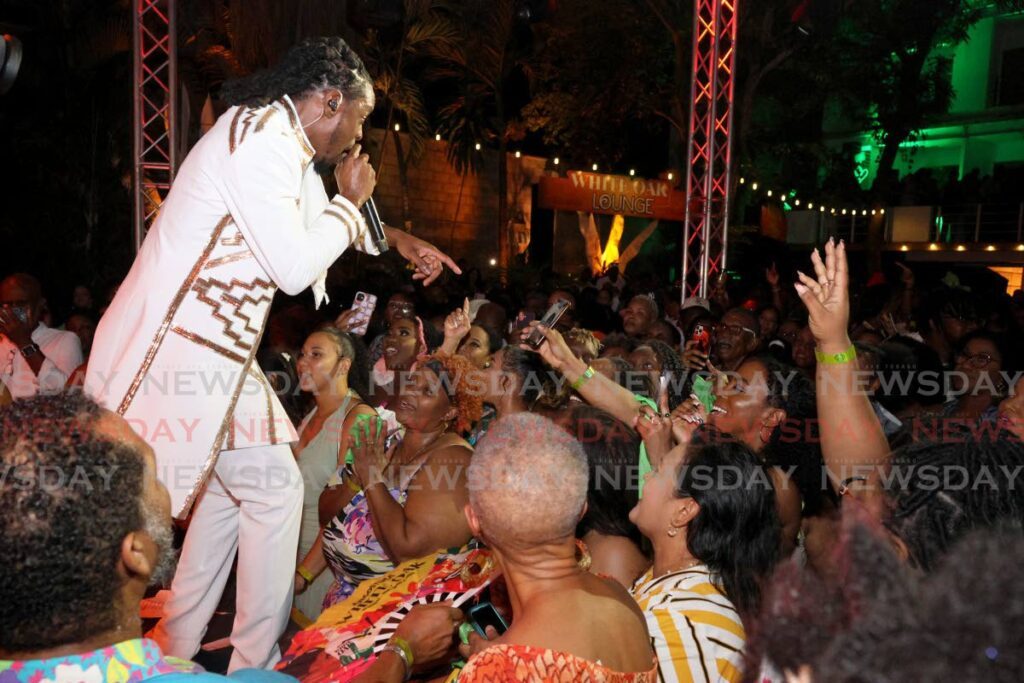 The 2024 Road March winner Mical Teja performs at his MAS The Experience Under the Trees at the Normandie. - Photos by Faith Ayoung